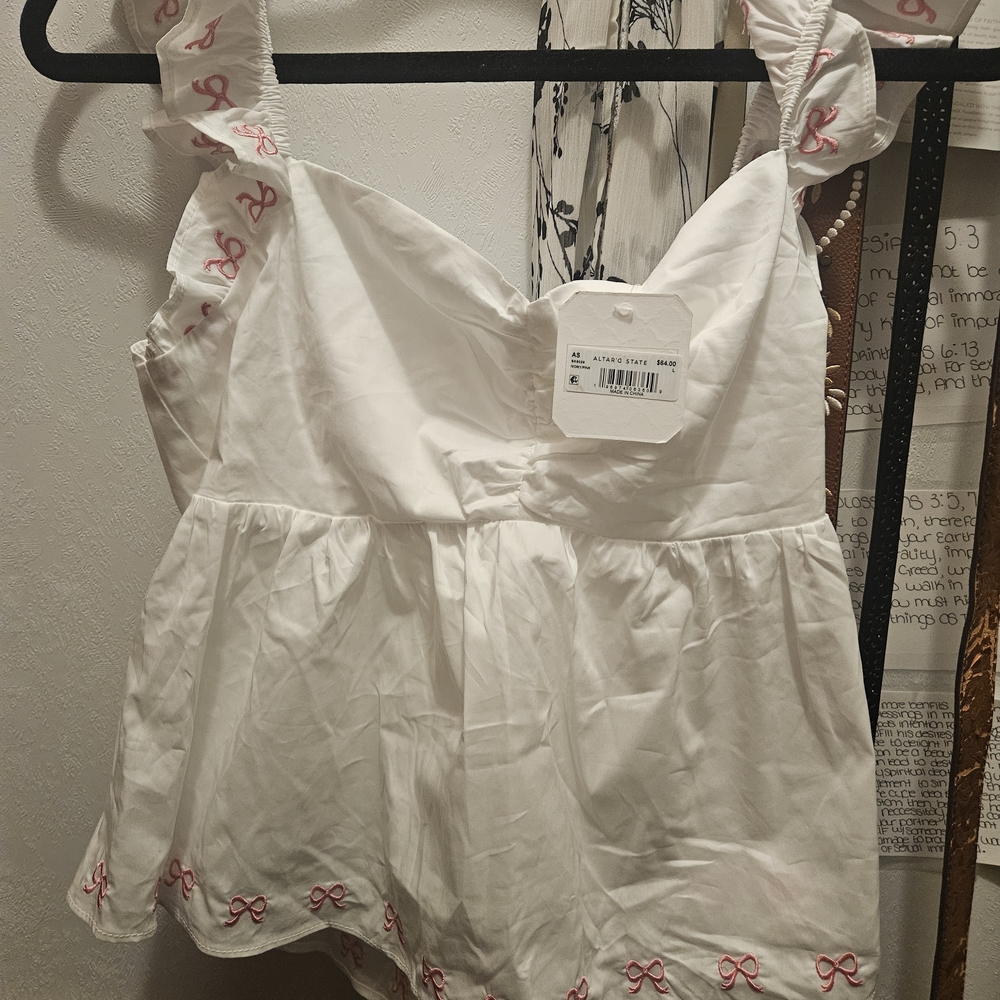 Altar'd State White Tank Top with Pink Accents